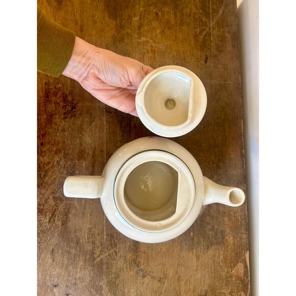 Vintage Ceramic Teapot with Apple Design and Green Trim | Floral Teapot - Picture 7 of 8